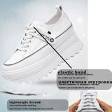 Fujin 5.5cm Genuine Leather Platform Wedge Shoes Chunky Sneaker White Casual Shoes Comfortable Breathable Spring Autumn Shoes
