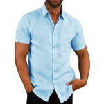 Cotton Linen Hot Sale Men&#39;s Short-Sleeved Shirts Summer Solid Color Turn-down collar Casual Beach Style Plus Size