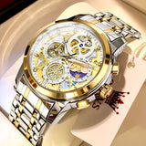 OLEVS Men&#39;s Watches Top Brand Luxury Original Waterproof Quartz Watch for Man Gold Skeleton Style 24 Hour Day Night New