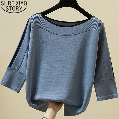 Summer Fashion Women Tops Knitted Solid Blouse Ice Silk Pullover Short Sleeve Loose Thin Tops Women&#39;s Clothing New Clothes 14425