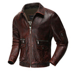 Men corium  Air force flight Jacket High Quality Vintage Distressed Top Layer Cowhide Flight Jacket Red Brown Short Moto Jacket