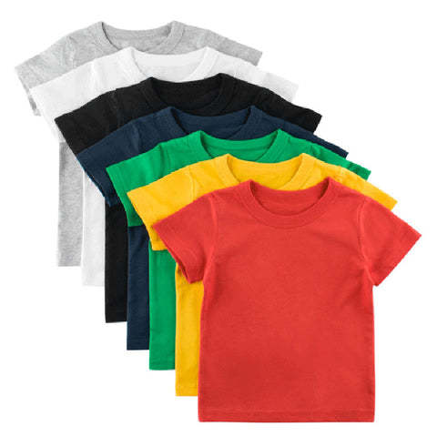 Kids Plain T Shirt Tops for Child Boys Girls Baby Toddler Solid Blank Cotton Clothes White Black Children Summer Tees 1-8 Years
