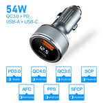 54W Car Charger QC3.0 USB Type C PD Fast Charger Dual Ports Quick Charging Car Adapter For iPhone 13 Huawei Xiaomi Samsung S21