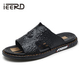 Genuine Leather Men Slippers Crocodile Grain Slip On Slipper Man Summer Shoes For Men Slides Casual