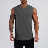 Plain Cotton V-neck Fitness Tank Top Men Summer Muscle Vest Gym Clothing Bodybuilding Sleeveless Shirt Workout Sports Singlets