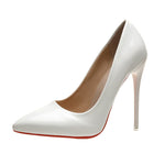 New Red Bottom Large Size 45 Fashion High Heels shoe 12CM Black Pink White Women Stiletto Wedding Pointed Heel Shoes