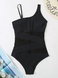 One Piece Swimsuit Women Sexy Mesh Solid Swimwear 2023 New Monokini Beach Bathing Suit Bodysuit Swimming Suits For Female XL