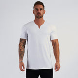 2022 Summer New Arrivals V neck Short Sleeve Men T shirt Slim Fit Fashion t-shirt Men Skinny Casual Gym Clothing Fitness tshirt