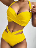 Sexy Push Up Bikinis 2023 Women High Waist Swimsuit Solid Halter Swimwear Female Bathing Suit Swimming Summer Beachwear XXL