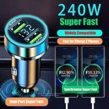 2 Port Super Fast USB Car Charger for iPhone 14 Pro Max 13 12 11 Oneplus Huawei OPPO Samsung Xiaomi 240W Quick Charging Adapter