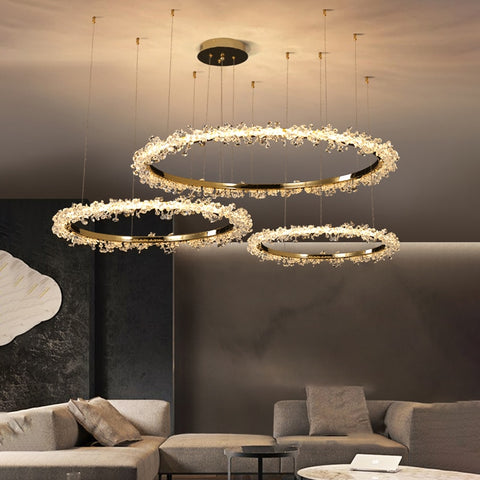 Nordic Modern Luxury Ceiling Chandelier Indoor Shop Restaurant Living Room Pendant Lighs Electroplating Halo LED Crystal Lamps