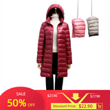 2022 women spring jacket Ultralight Thin Packable Down Long Jacket  Female Hat Detachable slim fit skirt Coat Portable Outwear