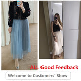 Vintage Tulle Skirt Women Elastic High Waist  3 Layers  A-line Pleated Mesh Skirt Long Bride Tutu Skirts Female Jupe Longue