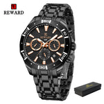 New Design REWARD VIP Business Watches for Men Stainless Quartz Wristwatches Waterproof Chronograph Luminous Sport Wrist Watch