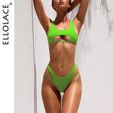 Ellolace Sexy Bikini Hollow Out Women&#39;s Swimsuit High Cut Micro Swimwear 2022 Stylish Bathing Suit Beach Outfits 2 Pieces