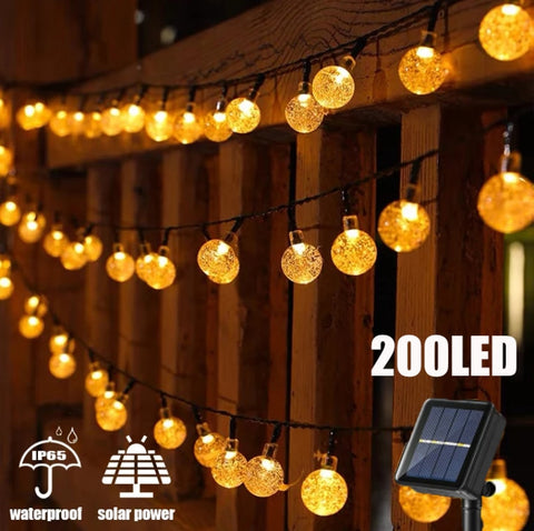 Solar String Lights Outdoor 200 Led Crystal Globe Lights Waterproof Solar Festoon Fairy Light for Garden Christmas Ramadan Decor