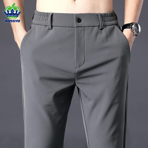 Summer Men's Casual Pants Thin Business Stretch Slim Fit Elastic Waist Jogger Korean Classic Blue Black Gray Brand Trousers Male