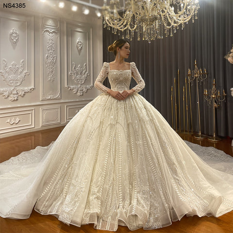 NS4385 Fantasy Square Collar Long Train Wedding Dress