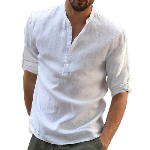 KB New Men&#39;s Casual Blouse Cotton Linen Shirt Loose Tops Long Sleeve Tee Shirt Spring Autumn Casual Handsome Men Shirts