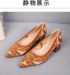 Large size women&#39;s pointed high heels casual breathable woven pointed shoes fashionable and beautiful square heel shoes new in 2