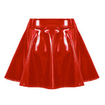 Womens Invisible Zipper A-Line Short Mini Skirts Glossy Patent Leather Flared Miniskirt Club Bar Pole Dance Performance Costume