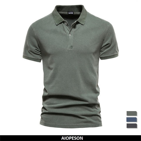 AIOPESON 100% Cotton Solid Color Men&#39;s Polo Shirts Casual Short Sleeve Turndown Men&#39;s Shirts Fashion Streetwear Polos for Men