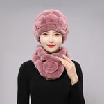New Real Rex Rabbit Fur Hat and scarf Sets Fluffy Warm Cap Muffler 2 pieces Girl Women Gift
