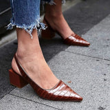 Women&#39;s Pointed Toes Pumps Mid Chunky Heels Slingback Sandals Shoes Summer New Vintage Woman Lady Female Sandals Slippers Shoes