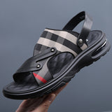 Sandals Men New Two-layer Cowhide Sandals Flower Cloth Slippers Men&#39;s Fashion Outer Wear Personalized Sandals Size 38-45