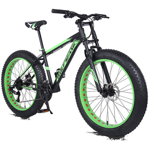 Wolf's Fang Bicycle Aluminum Alloy Frame 26*4.0 " Fat Snow Wide Tire Mountain Bike 24 Speed Double Damping Front Fork Outdoor