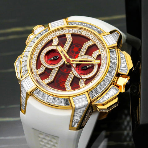Moissanite Diamond Jacob&amp;Co Fashion Top Brand Watch for Men New Watch Men Hip Hop Luxury 18K Gold Chrono White Rubber Red Watch