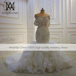 AM1159 Off Shoulder Crystal Ruffle Mermaid Wedding Dress