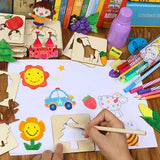 Montessori Kids Drawing Toys 20Pcs Wooden DIY Painting Template Stencils Learning Educational Toys for Children Christmas Gifts