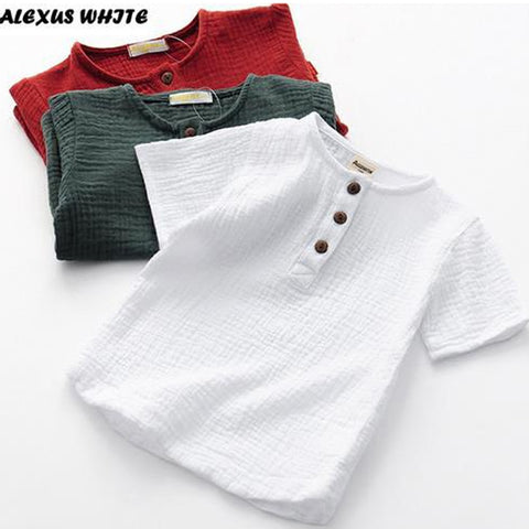 Linen 2023 Cotton Baby Boy Girl Summer T Shirts New Toddler Comfortable Tops Tee Children Clothing Kids Button 90-140CM Height