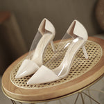 2022 Thin Heels Branded Pumps Fine Heeled Shoes Sandals Ladies Shallow Mouth Transparent Stiletto Slip On Pointed Wedge Latest