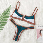 Vintage Retro Bikini Patchwork Swimsuit Thong Brazilian Sexy Swimwear Female 2022 New Summer Micro V-bar Green Bathing Suits