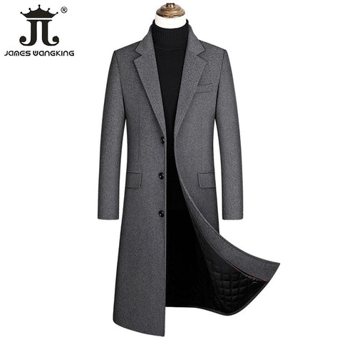 2022 Autumn and Winter Boutique Woolen Black Gray Classic Solid Color Thick Warm Men&#39;s Extra Long Wool Trench Coat Male Jacket