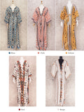 2023 Blue Retro Printed Long Sleeve Self Belted Plus Size Bohemian Kimono Tunic Women Tops and Blouses Shirts Q1228