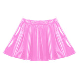 Womens Invisible Zipper A-Line Short Mini Skirts Glossy Patent Leather Flared Miniskirt Club Bar Pole Dance Performance Costume