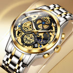 OLEVS Men&#39;s Watches Top Brand Luxury Original Waterproof Quartz Watch for Man Gold Skeleton Style 24 Hour Day Night New