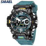 SMAEL Men Watches  50m Waterproof Sports Watch Military Man Sports Watch Digital 8072 Dual Display Watch  Quartz  Led Digital
