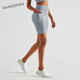 DANCEFISH Women Riding Pants Side Pocket Hight Weight Butt Lift Activewear Runing Training Fitness Sportwear Yoga Shorts