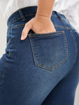 Plus Size Pencil Jeans for Women 100 Kgs Full Length Skinny Denim Pants High Waist Stretchy Washed Women Jeans Dark Blue Jeans