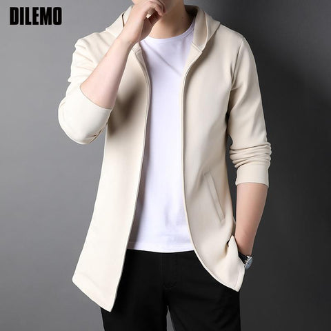 DILEMO Coats High End New Brand Designer Casual Fashion Korean Style Zipper Jackets For Men Solid Color Hooded Men Clothes