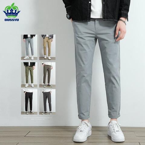 2023 New Summer Casual Pants Men 97%Cotton Solid color Business Fashion Slim Fit Stretch Gray Thin Trousers Male Brand Clothing