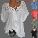 Large Size Loose Short-Sleeved Lace Women Blouses Cotton Blouses 2022 Summer Shirt Tops Sexy Fashion Women Shirt