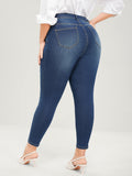 Plus Size Pencil Jeans for Women 100 Kgs Full Length Skinny Denim Pants High Waist Stretchy Washed Women Jeans Dark Blue Jeans