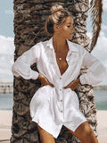 2023 Beach Cover up  White Tunic Woman Bikini Cover-ups Bathing Suit Women Beachwear Swimsuit Cover up Sarong pareo plage Q833