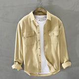 Autumn Winter New Men New Men&#39;s White Long Sleeve Shirt Pure Cotton Retro Style Button Up Pocket White Workwear GA-Z102