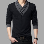 2023 Fashion Brand Trend Slim Fit Long Sleeve T Shirt Men Patchwork Collar Tee V-Neck Men T-Shirt Cotton T Shirts Plus Size 5XL